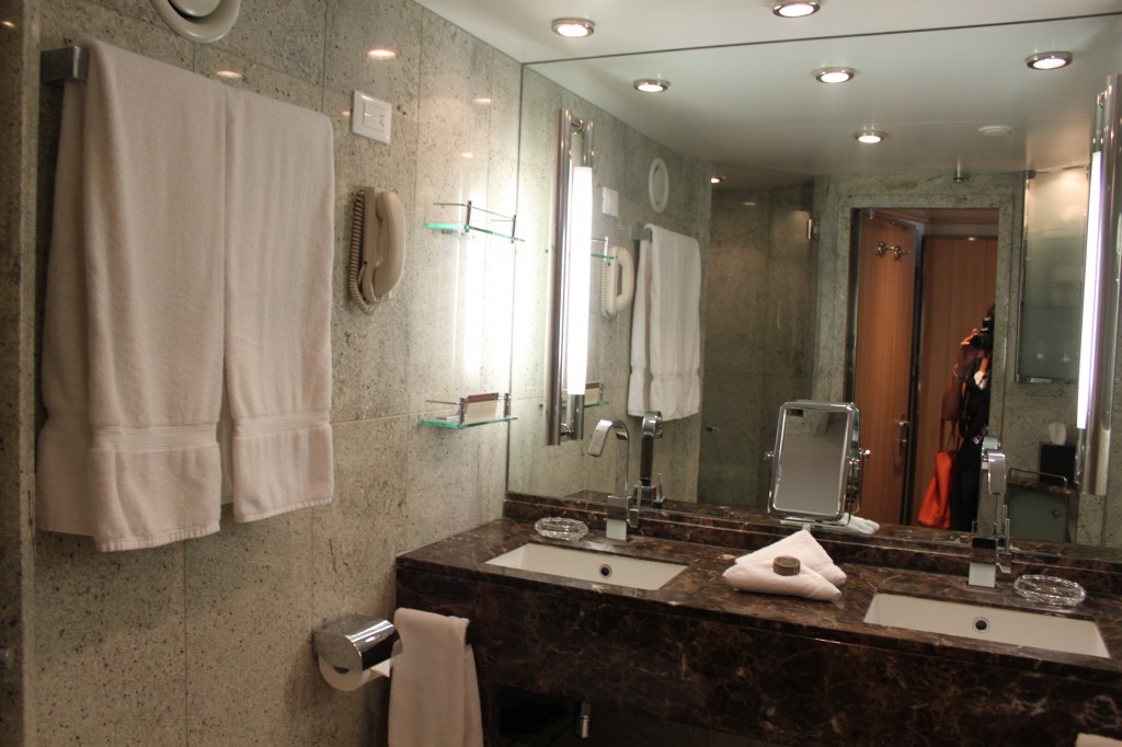 Marble bathrooms with his and her basins