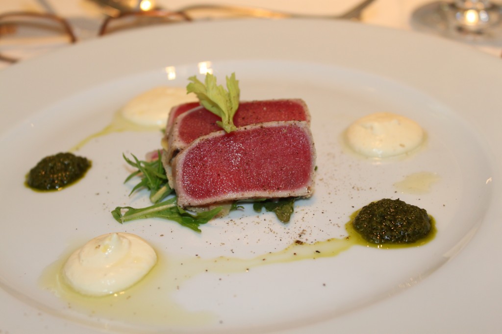 My entree of tuna pre-empted the salmon and ice-cream