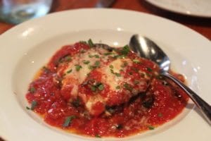 Melanzana -layers of eggplant, mozzarella and tomato