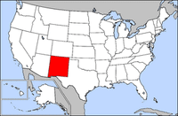 The state of New Mexico is highlighted.Taos is in the north